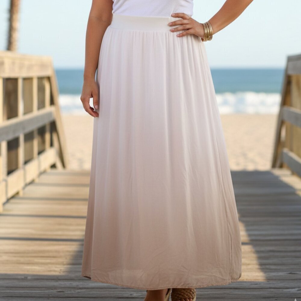 Chico’s White & Tan Ombre Rayon Maxi Skirt - Size 2